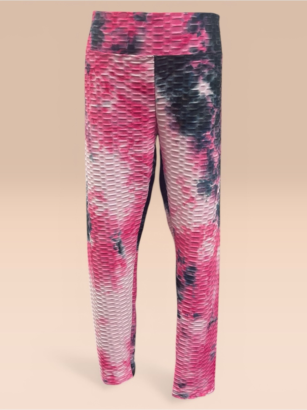 No Boundaries Pink and Gray Tie-Dye Textured Leggings
